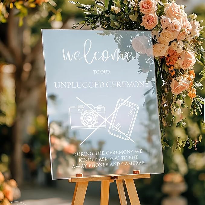 Unplugged Wedding Ceremony Yard Sign – Clear No Phone No Camera Message – Bold Outdoor Wedding Sign