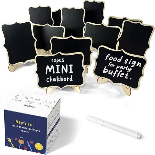 12pcs Mini Chalkboard Signs with Stand,Food Labels for Party Buffet, Food Tag/Name Card for Wedding Table, Name Tag Drink Labels Taco/Candy Bar/Bake Sale Food Sign, Catering Supplies Buffet Display