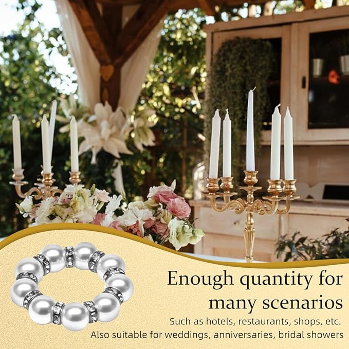 50Pcs Pearl Napkin Rings, Imitation Pearl Napkin Rings Holder, Disposable Beaded Serviette Napkin Buckles for Wedding Reception Party Banquet Dinner Table Decor (Pearl Silver, 50 Pcs)