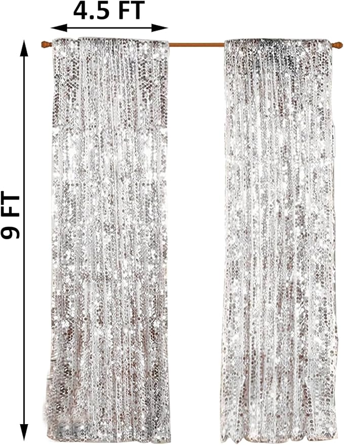 9FTx9FT Silver Big Sequin Backdrop Curtains Panels Drapes Home Party Supplies Sequin Background for Parties Shimmer Wall Backdrop Cloth and Thanksgiving Christmas