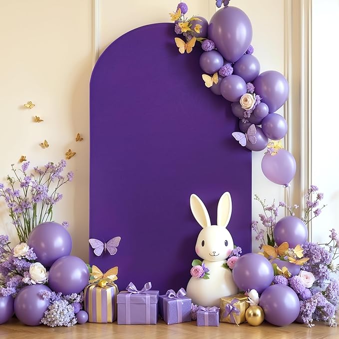 7.2FT Purple Arch Backdrop Cover - Polyester Fitted Wedding Arch Stand Covers Round Top Chiara Arch Backdrop Cover for Birthday Party Banquet Photo Background Decoration