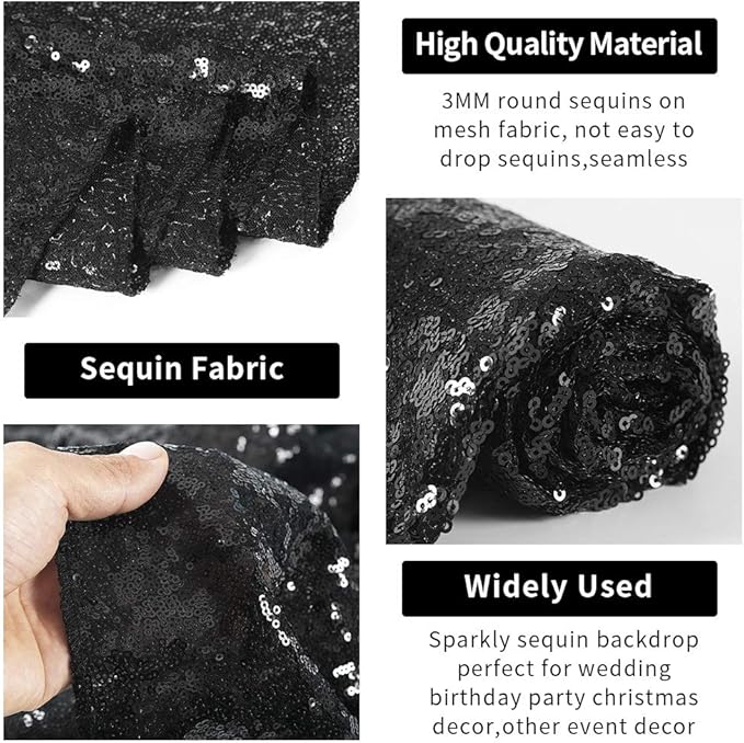 Hahuho Black Sequin Backdrop Curtain, 4PCS 2FTx8FT Glitter Backdrop Curtain for Parties, Christmas, Wedding, Party Decoration（4 Panels, 2FT x 8FT, Black