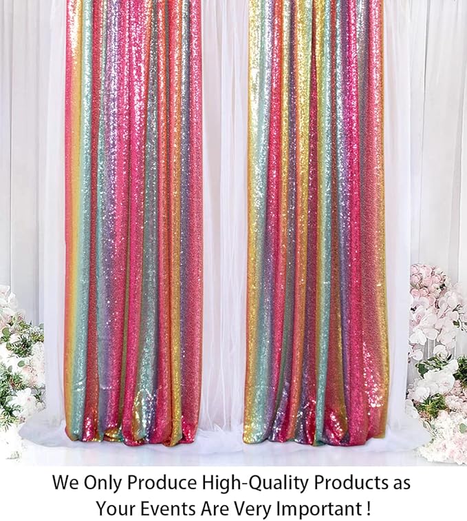 ShinyBeauty 4Pcs 2FTx8FT Rainbow Sequin Backdrop Curtains - Sparkly Photo Background for Parties, Weddings, Baby Showers, and Events - Durable and No-Drop Sequins Photograpahy Backdrops