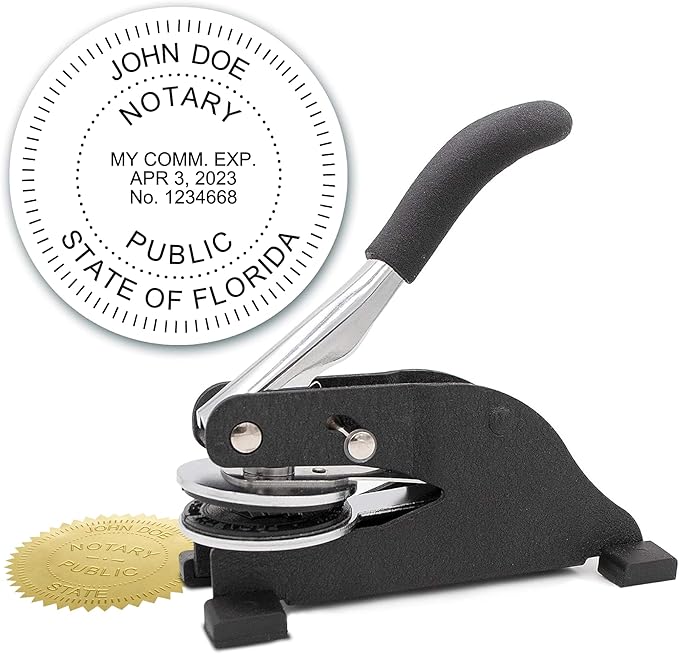 MaxMark Notary Seal Round Desk Embosser for Florida State - Includes Gold Burst Seal Labels (50 Count)