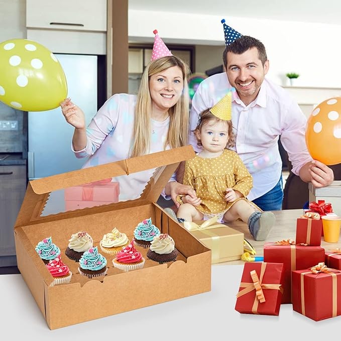 Rarapop 6 Pack Cupcake Boxes Hold 12 Standard Cupcakes, Food Grade Cupcake Holders Bakery Carrier Boxes with Windows and Inserts for Cupcakes, Muffins and Pastries