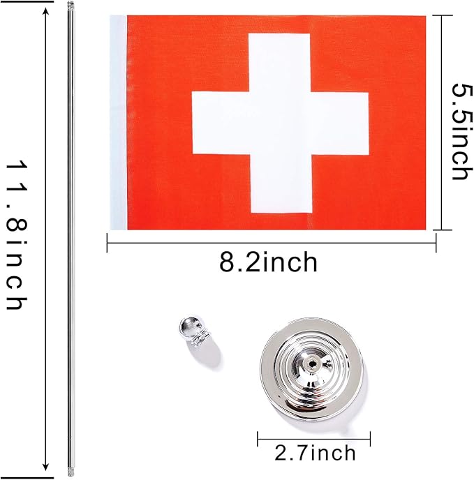 ZXvZYT 2 Pack Switzerland flag Swiss Table Flag Small Mini Swiss Desk Flags With Stand Base,International Festival Events Celebration Decorate,Home office Decorations