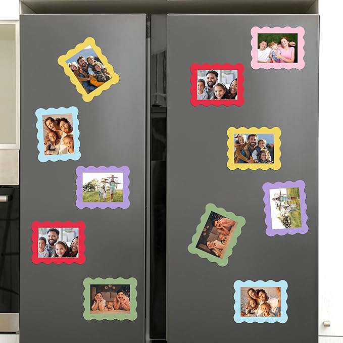 Kingdder 12 Pcs Scalloped Magnetic Picture Frame for Refrigerator 4 x 6 Pastel Reusable Picture Frame Magnets Decorative Photo Holders for Fridge Home School Office Kitchen Locker Decor