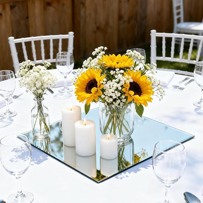 12 Pack Square Mirrors for Centerpieces, 10 x 10 Inch Acrylic Mirror Tray Candle Plates Wall Mounted Mirror Tiles Bulk for Wedding Christmas Table Centerpieces, Wall Decor, Crafts