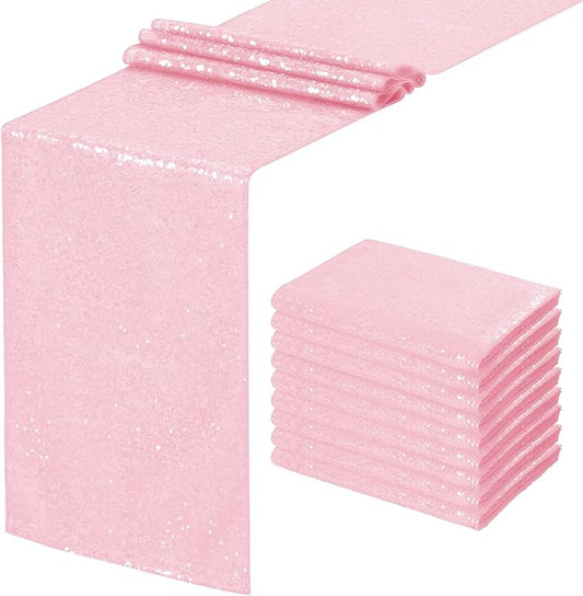 Pink Table Runner 10 Packs 12x72 Inches Sequin Glitter Table Runners for Party Bridal Baby Shower Event Party Wedding Table Decor