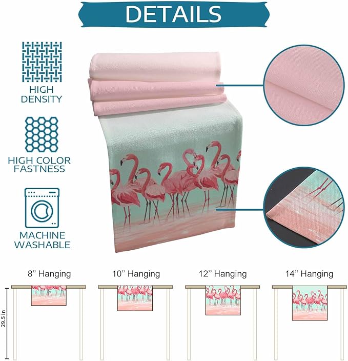 Tropical Flamingo Cotton Linen Table Runner for Dining Kitchen, Wedding Outdoor Party Tablerunners Decoration, Pink Bird Coastal Nautical Animal Dresser Scarf Coffee Tablecloth Runners 13x60 Inches