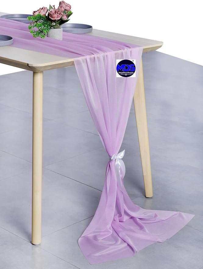 MDS 2 Pack 10ft Chiffon Table Runner 29 x 120 Inches Sheer Wedding Runner Romantic Rustic Table Runner for Wedding Decorations, Birthday Parties, Bridal Shower Party Arch Decor - Orchid