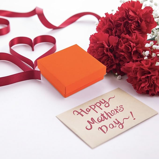 Gift Box Necklace Earring Ring Box Gift Box,12 Pieces Square Cardboard Jewelry Gift Boxes,Cotton Filled Cardboard Paper Jewelry Box Gift Case (3.5x3.5x1.25 Inches) (Orange)