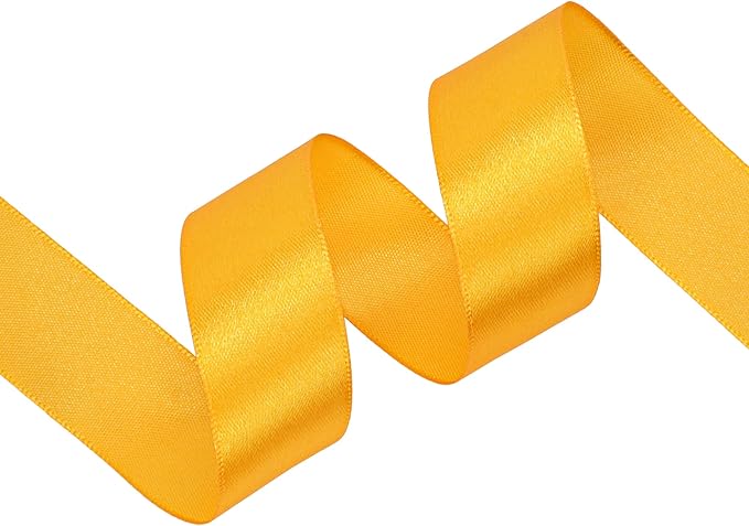 Yellow Satin Ribbon 1 inch X Continuous 100 Yards, Single Face Polyester Ribbon Perfect for Gift Wrapping, Flower Bouquet, Wedding Decor, Crafts, Bow Making, Sewing and More