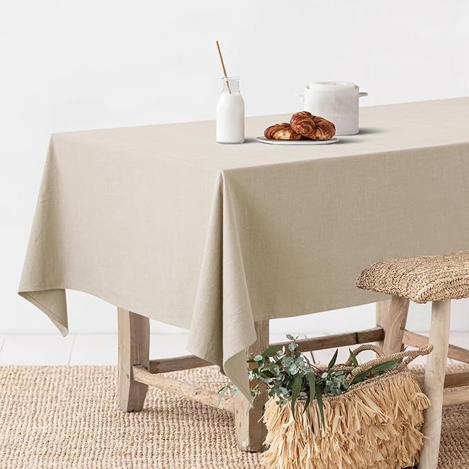 MIULEE Natural Linen Cotton Blend Tablecloth Rectangle, Luxury Waterproof Stain Resistant Durable Farmhouse Oblong Table Cloth for Dining Party Christmas Weddings Birthday, 52 x 70 inch, Ivory Cream