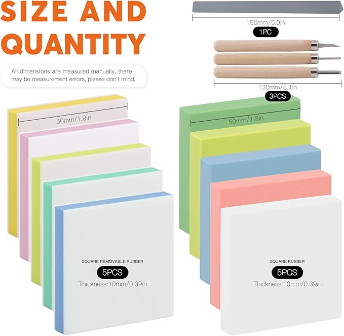 14Pcs Mixed Carve Printing Kit With Carving Knives and Whetstone, Rubber Stamp Blocks Set for Beginners or Professionals, Printmaking, Sculpting, Stamping