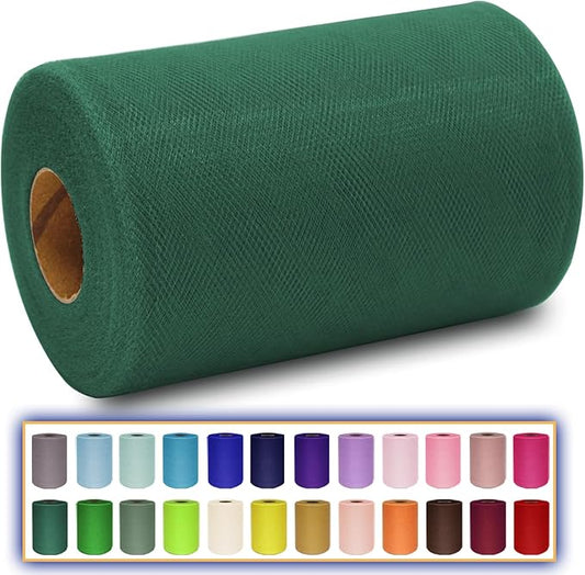 Hunter Green Tulle Fabric Roll 6 Inch X 300 FT (100 Yards) Matte Tulle Ribbon Netting Mesh Spool for DIY Tutu Skirt Wedding Bow Gift Wrapping Baby Shower Christmas Party Halloween Decorations