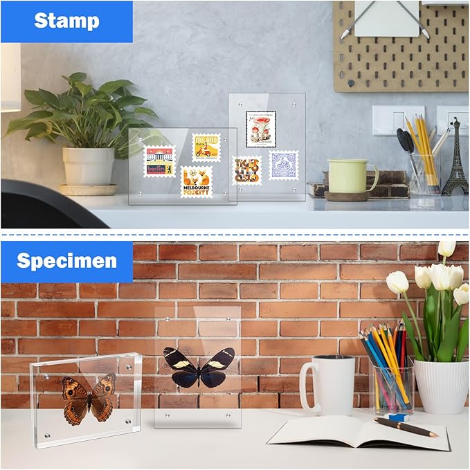 3.5x5 Inches Acrylic Picture Frame(3 Pack)，Clear Magnetic Picture Frame for Wedding，Double Sided Frameless Photo Frame for Desktop Free Standing， Display Stand Photo Frame
