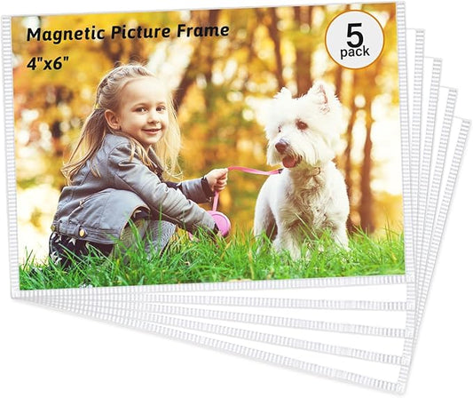 5 Pack Magnetic Picture Frames for Refrigerator, Holds 4 x 6 Inches Photos, Magnet Picture Frames for Fridge, White