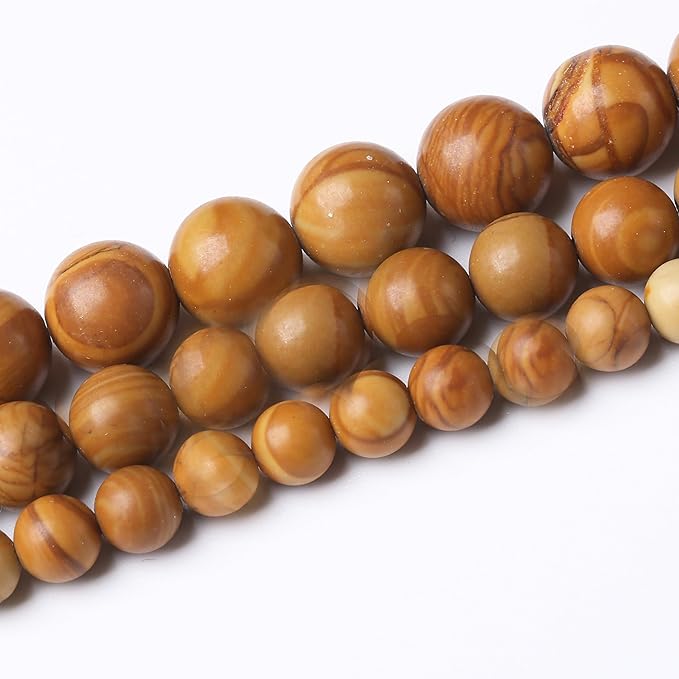 Yellow Woodgrain 12mm Stone Beads for Jewelry Making DIY Craft Gemstone Beads Kit (12mm, 30pcs) Smooth Healing Crystal Beads for Bracelets, Necklaces, Home Decor