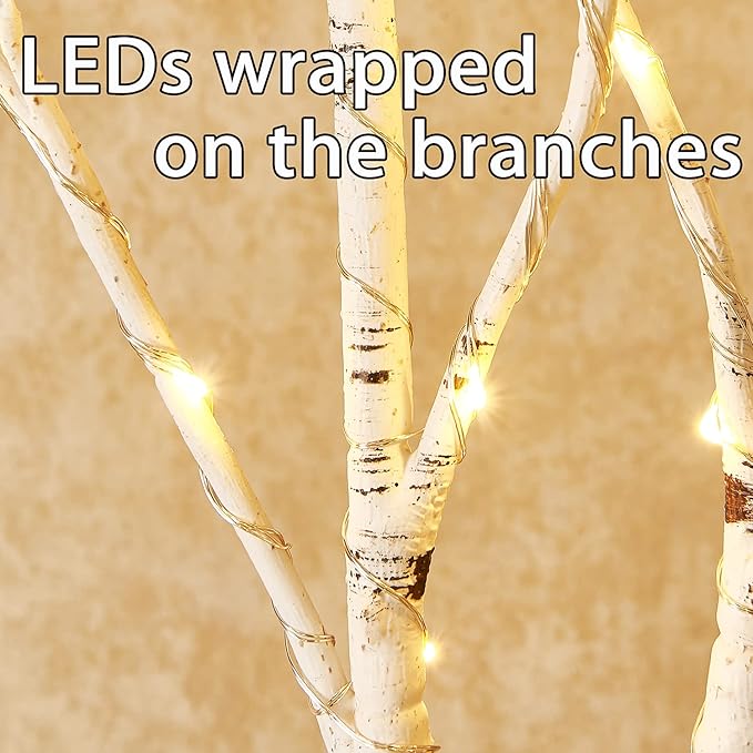 Fudios Birch Branch Lights with Timer for vase 100 LED Lighted Willow Twig 32IN Tall Battery Operated Home Party Indoor Outdoor use