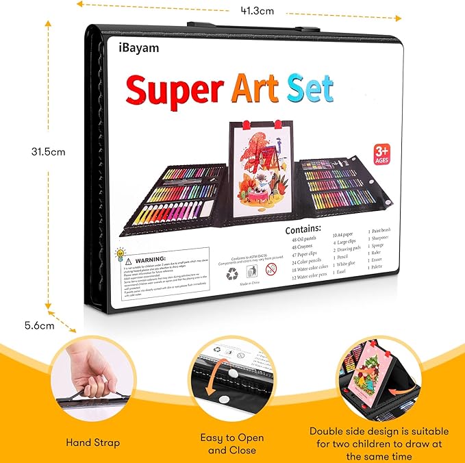 Art Kit, 251-Pack Art Supplies Drawing Kits, Arts and Crafts Gifts Box for Kids Teen Girls Boys, Art Set Case with Trifold Easel, Scratch Paper, Sketch Pad, Coloring Book, Crayons, Pencils