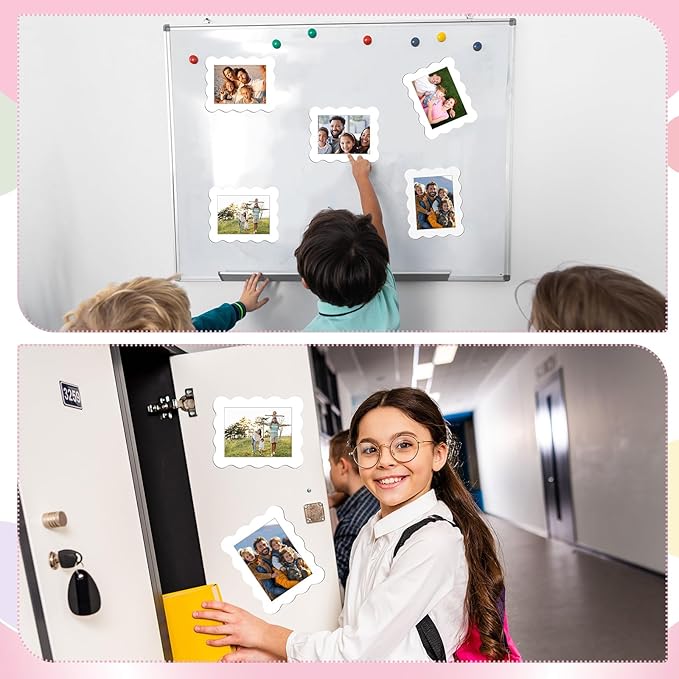Kingdder 12 Pcs Scalloped Magnetic Picture Frame for Refrigerator 4 x 6 White Reusable Picture Frame Magnets Decorative Photo Holders for Fridge Home School Office Kitchen Locker Decor