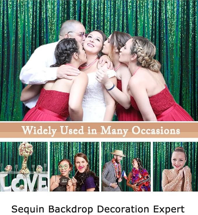 ShinyBeauty 4x8 FT Sequin Fabric Backdrop Iridescent Green - Glitter Photography Wall Curtain for Wedding, Baby Shower Party Decor, Sparkling Event Drapes
