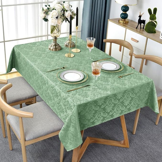 SASTYBALE Summer Tablecloth Rectangle, Spill-Proof Wrinkle Resistant Jacquard Fabric Table Cloth, Soft Polyester Damask Table Cover for Parties, Picnic, Dinner(52 * 70 inch, Oblong, Light Green)
