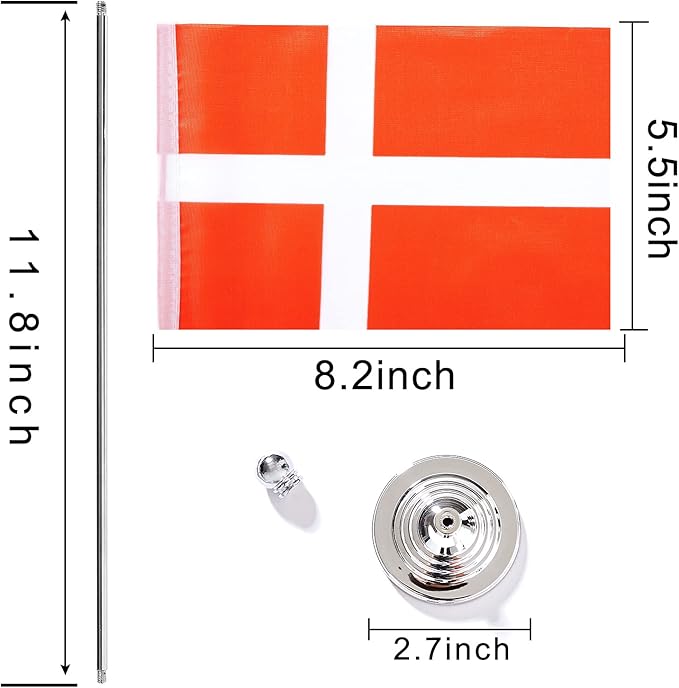 ZXvZYT 2 Pack Denmark flag Danish Table Flag Small Mini Danish Desk Flags With Stand Base,International Festival Events Celebration Decorate,Home office Decorations