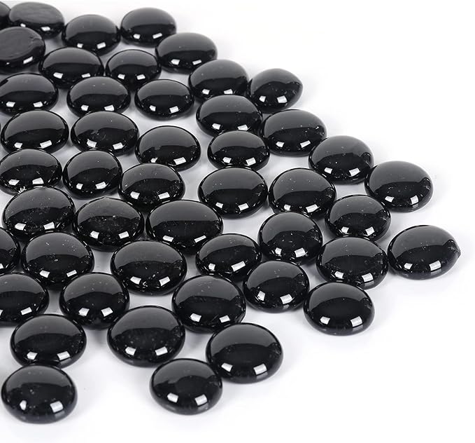 5LB Fire Glass Beads Flat Glass Marbles for Outdoor Fire Pit and Fireplace, Glass Gemstones for Vase Filler, Aquariums, Hydroponics Plants, Home Decor and Christmas DIY Craft, Black