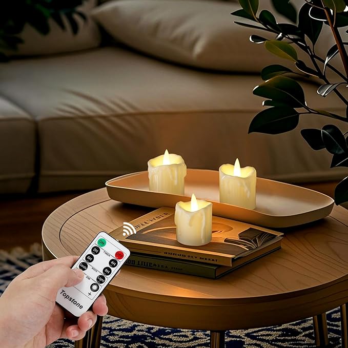 Topstone 12pcs Flickering Flameless Candles,Battery Operated LED Candles with Timer & Dimmable Function,Fake Candles,Remote Control Tea Lights, Perfect for Home Decor, Wedding, Christmas Decorations