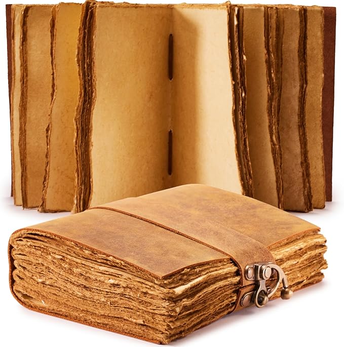 NomadCraftsCo. Vintage Leather Journal - Lock Closure, Book of Shadows Journal, Grimoire Journal, Witch Journal, Vintage Journal 240 pages Antique Deckle Edge Paper
