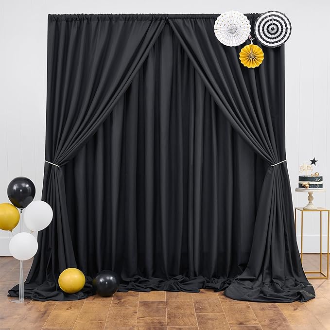 50ft x 10ft Thick Champagne Backdrop Curtains for Parties, 10 Panels 5ft x 10ft Non See Through Black Polyester Wedding Drapes Photo Backdrop for Birthday Party Graudation Photography Home Decor