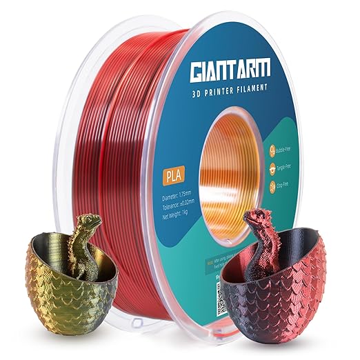 GIANTARM Tri-Colors Silk Pla Filament, Shiny Pla 3D Printer Filament 1.75mm +/-0.03mm, 1Kg (2.2lbs) Spool, Vacuum Packaging (Red+Gold+Black)