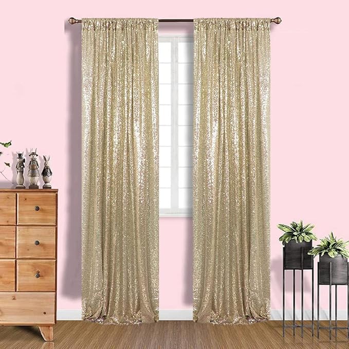 Champagne Sequin Backdrop 4 Panels 2FTx8FT for Wedding Photo Backdrop Birthday Bridal Party