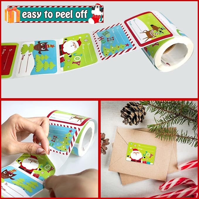 Cerlaza 250pcs Christmas Gift Tags for Holiday Presents Decoration, Santa Christmas Labels Self Adhesive Stickers, Xmas Name Tag Stickers for DIY Presents and Gifts
