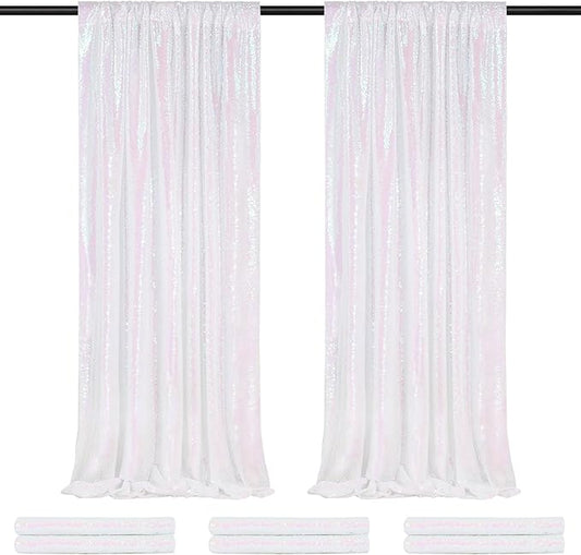 Backdrop Curtains 6 Panels Iridescent Sequin Background 2ftx8ft Glitter Fabric Baby Shower Party Wedding Photo Drapes Backdrop