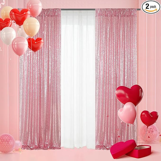 Poise3EHome Fuchsia Pink Sequin Backdrop Curtains, 2 Panels 2FTx8FT Glitter Background for Party Birthday Party Baby Shower Wedding Christmas Thanksgiving Holiday Festival Decor