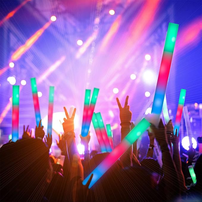 28PCS LED Foam Halloween Glow Sticks, Foam Light up Sticks Bulk Party Pack with 3Modes Colorful Flashing, Glow in The Dark Party Supplies for Parties, Wedding, Birthday, Raves,Concert, New Year