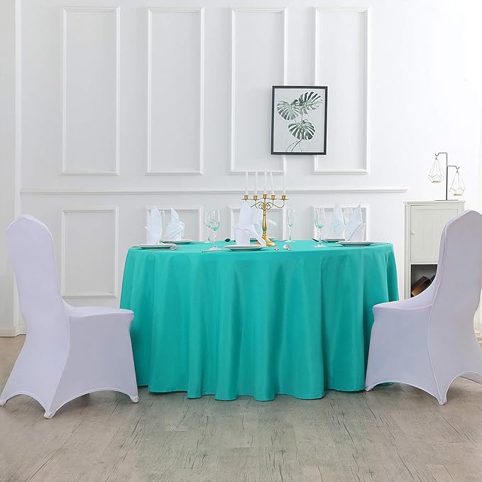 108 inch Round Tablecloth Washable Polyester Table Cloth Decorative Table Cover for Wedding Party Dining Banquet（108 inch,Turquoise）