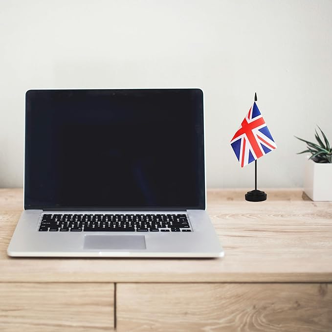 12 Pack UK Desk Flags, Britain Desktop Flag, Small Miniature Office Flags with 12" Black Pole and Black Base, Offices, Classroom, Home, Festival Decoration (UK)