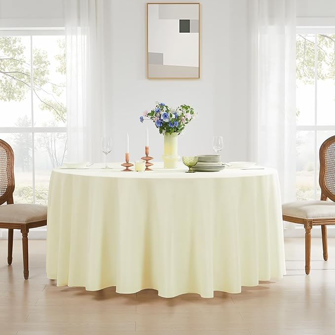 Round Tablecloth 132 Inch 10 Pack Ivory Tablecloths Washable Decorative Linen Polyester Table Clothes Cover for Dining Table Banquets Buffet Parties and Wedding