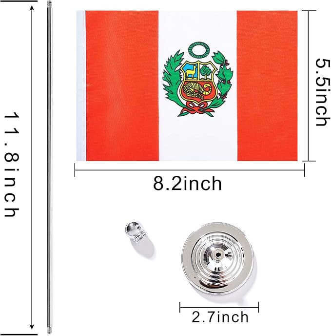 ZXvZYT 2 Pack Peru flag Peruvian Table Flag Small Mini Peruvian Desk Flags With Stand Base,International Festival Events Celebration Decorate,Home office Decorations