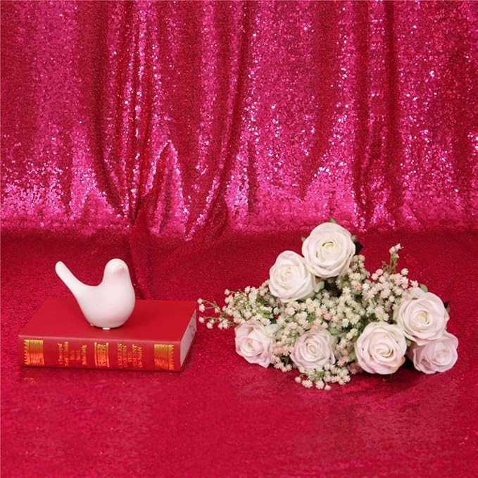 Eternal Beauty Hot Pink Sequin Backdrop Curtains, Valentine's Day Shimmer Back Drop 2Panels-2FTx8FT for Christmas, Party, Birthday, Photography, Wedding, Baby Shower Event Decoration