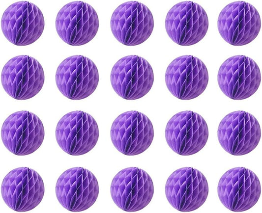 20pcs Honeycomb Flower Balls - Party Decor, Tissue Paper Pom Poms (6inch, Purple)