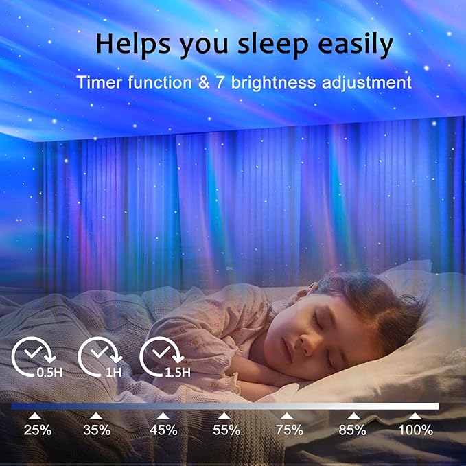 ELITUN Star and Aurora Night Light, Dual Effect Moon Galaxy Projector for Bedroom, 14 Colors With White Noise, Timer & Remote Control for Kids, Adults, Room Decor, Party