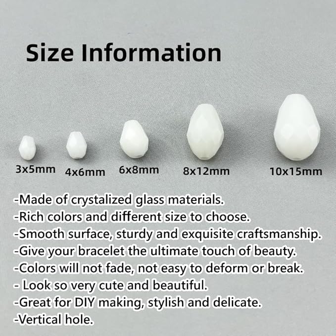 50pcs 10x15mm Teardrop Crystal Glass Beads for Jewelry Making, Faceted Vertical Hole Teardrop Glass Spacer Beads for Wind Chimes Bracelet Earring Necklace DIY Craft(White)