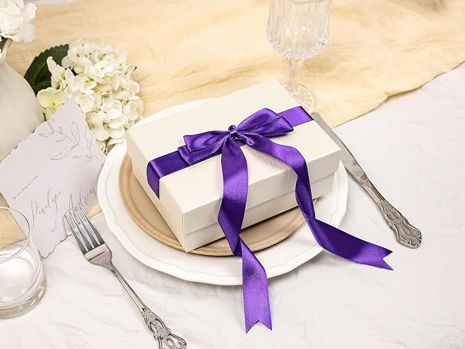 Purple Satin Ribbon 1 inch X Continuous 50 Yards, Single Face Polyester Ribbon Perfect for Gift Wrapping, Flower Bouquet, Wedding Decor, Crafts, Bow Making, Sewing and More