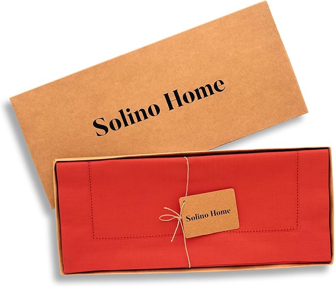 Solino Home Table Runner 108 Inches Long - Cotton Linen Hemstitch Poppy Red Table Runner 14 x 108 Inch for Halloween