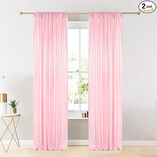 ShiDianYi Baby Pink Sequin Backdrop Curtains 2 Pieces 4FTX10FT Pink Backdrop Photography Background Glitter Wedding Backdrop Fabric Shimmer Studio Background 8ftx10ft